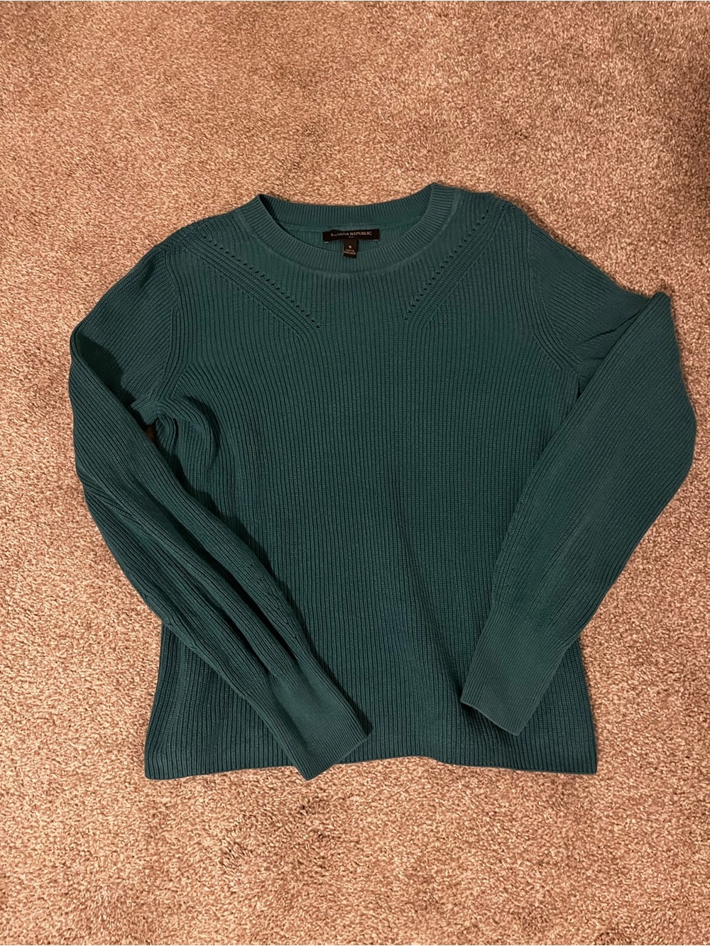 American Eagle Denim Patchwork Cable Knit Sweater Blue Boho Size S